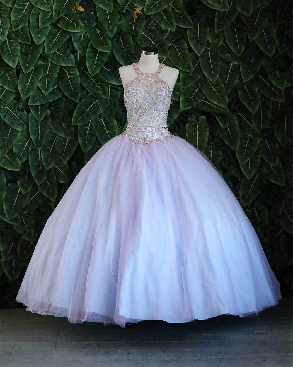 Two-Tone Beaded Halter Quinceañera Dress by Calla KY79398