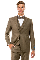 Men's Two Button Vested Vintage Style Tweed Wedding Suit in Tan - Men's Tuxedo USA