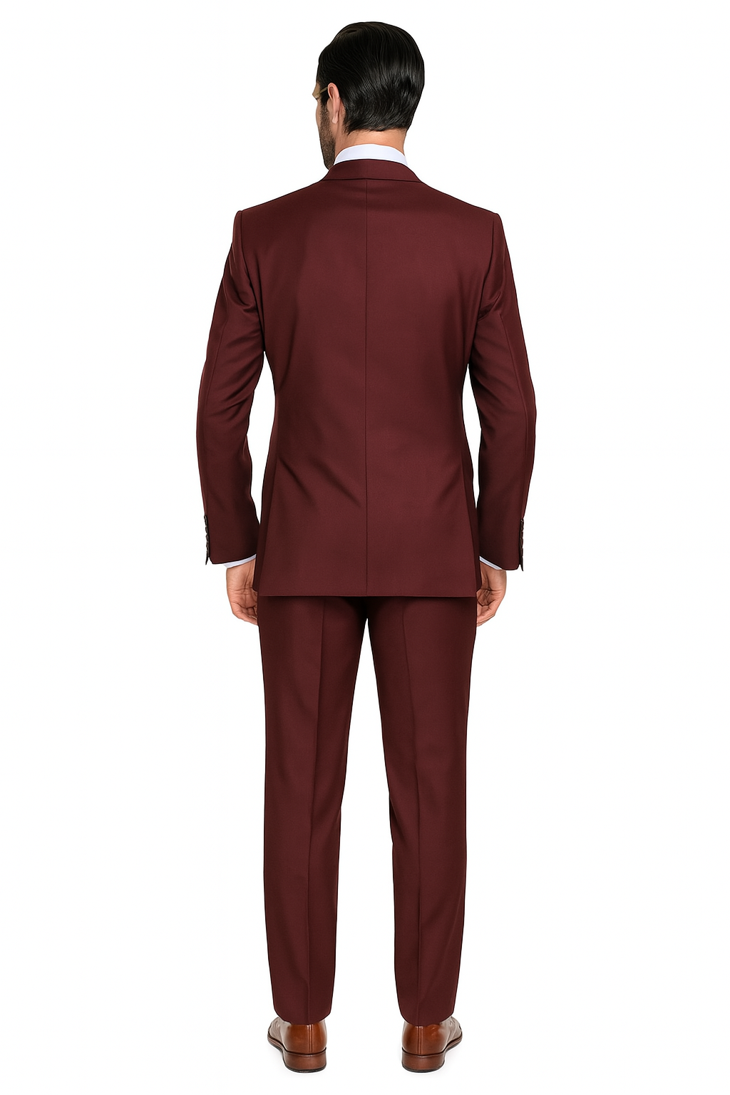 Mens Classic Fit Pleated Pant 2 Button Wool Suit in Burgundy