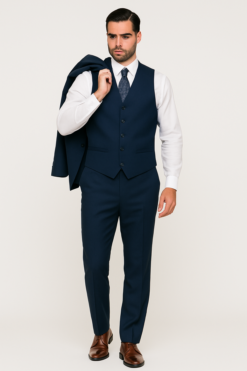 Mens Classic Fit Pleated Pant 2 Button Wool Suit in Indigo Blue