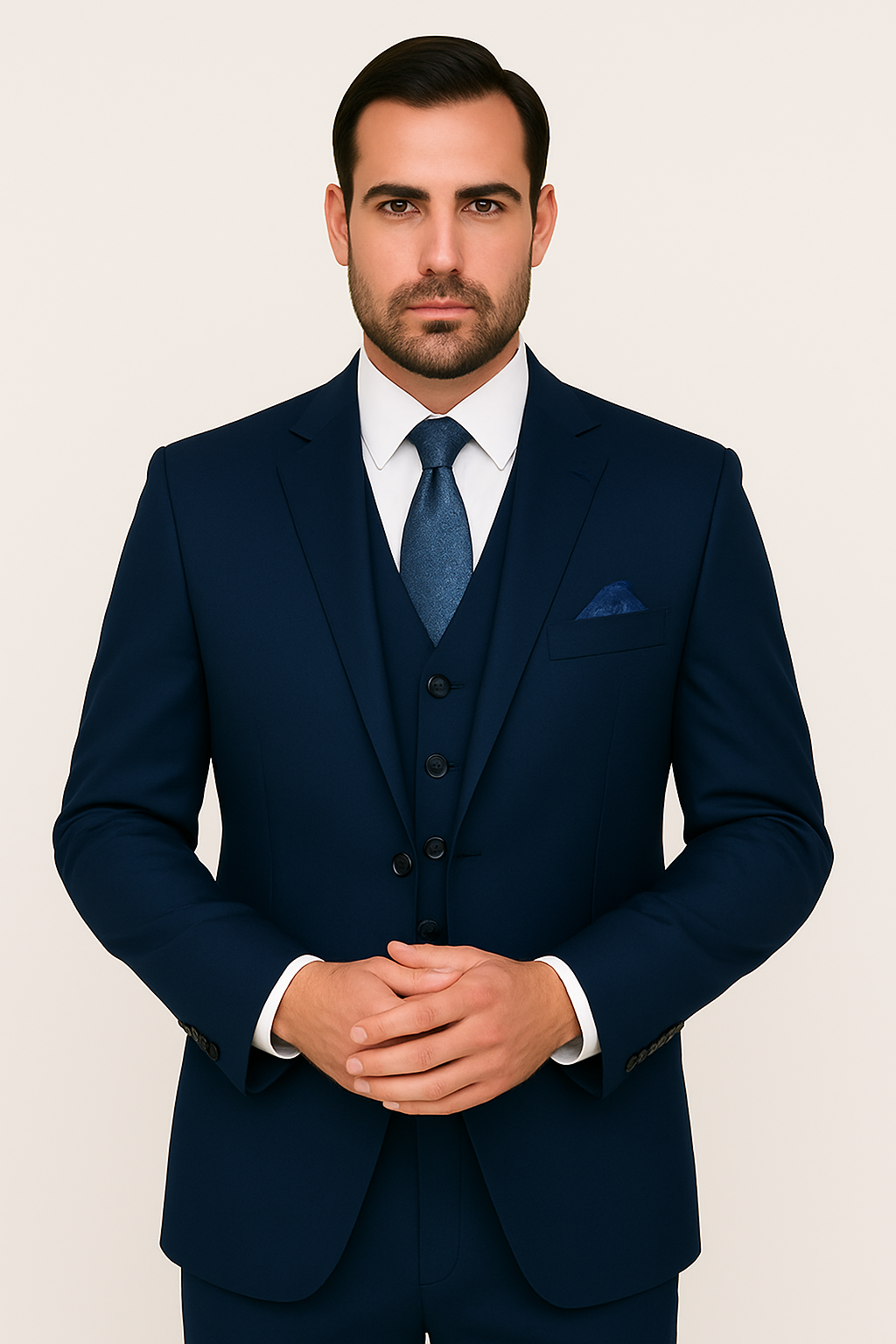 Mens Classic Fit Pleated Pant 2 Button Wool Suit in Indigo Blue