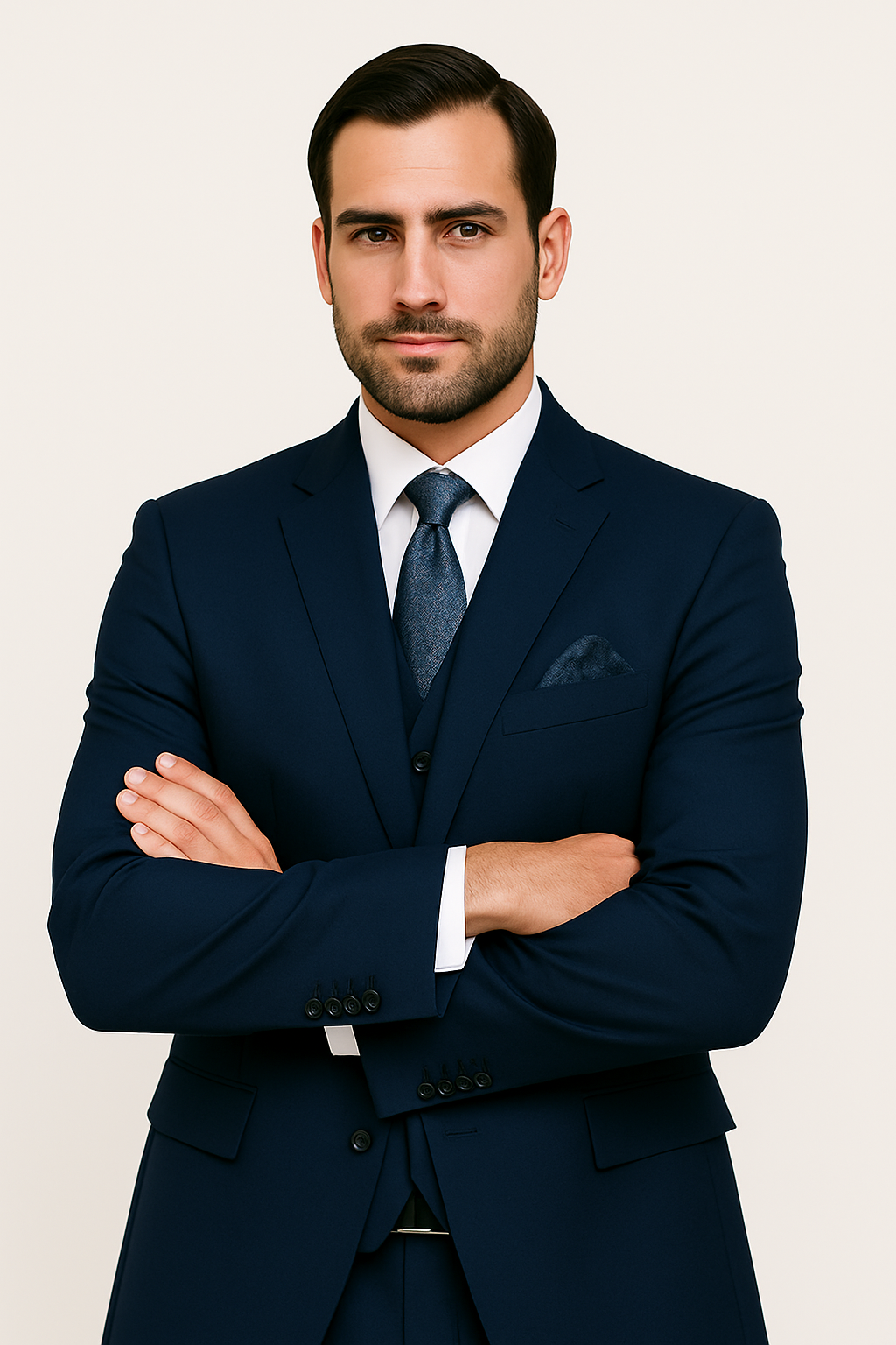 Mens Classic Fit Pleated Pant 2 Button Wool Suit in Indigo Blue