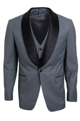 Mens Gray Tuxedo - Grey Wedding Suit-Mens  Stacy Adams Vested  One Button  Shawl Lapel Tuxedo In  Grey