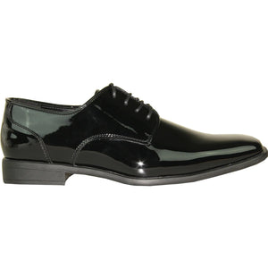 Bravo Mens Modern Pointy Square Toe Oxford Patent Tuxedo Shoe in Black