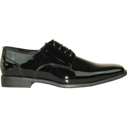 Bravo Mens Modern Pointy Square Toe Oxford Patent Tuxedo Shoe in Black
