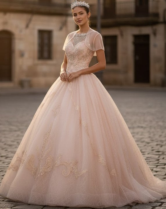 Illusion Sweetheart Glitter Ball Gown by Elizabeth K GL2600
