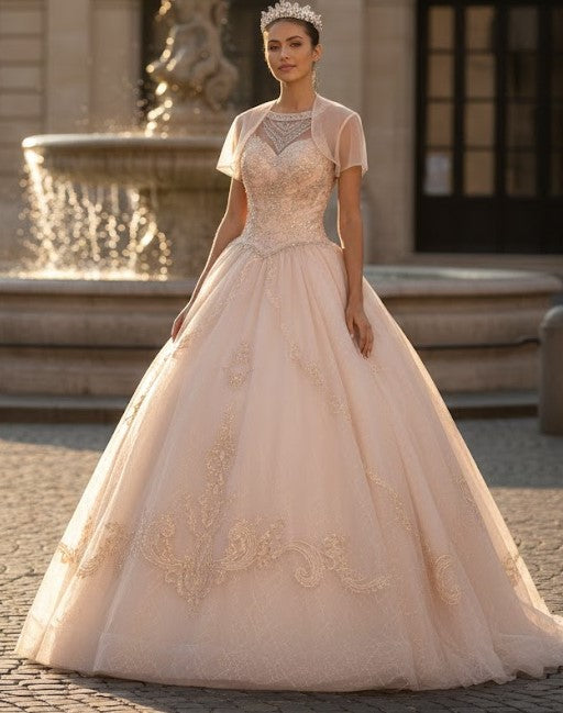 Illusion Sweetheart Glitter Ball Gown by Elizabeth K GL2600