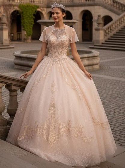 Illusion Sweetheart Glitter Ball Gown by Elizabeth K GL2600