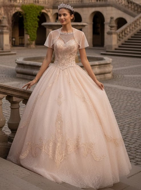 Illusion Sweetheart Glitter Ball Gown by Elizabeth K GL2600