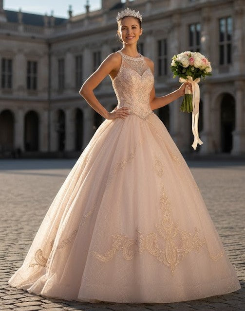 Illusion Sweetheart Glitter Ball Gown by Elizabeth K GL2600