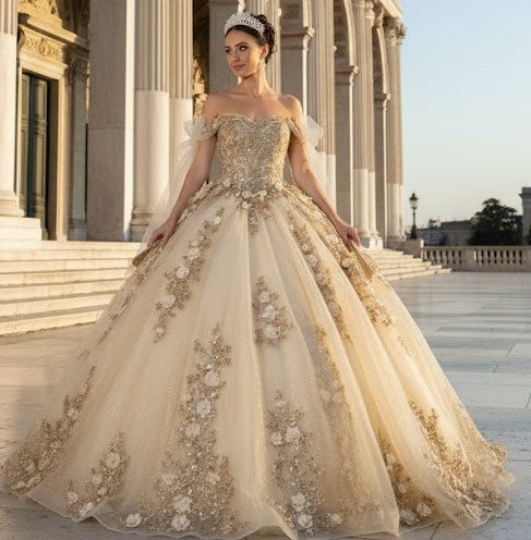 Layla K LK280 Floral 3D Applique Ball Gown Off-Shoulder Quinceañera Dress