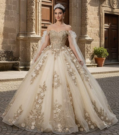 Layla K LK280 Floral 3D Applique Ball Gown Off-Shoulder Quinceañera Dress