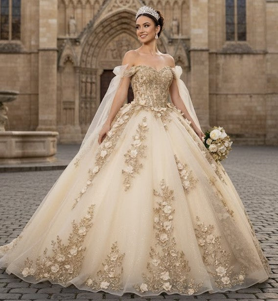 Layla K LK280 Floral 3D Applique Ball Gown Off-Shoulder Quinceañera Dress