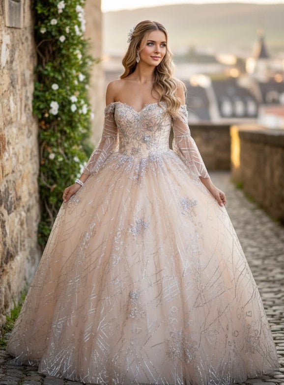 Off Shoulder Glitter Gown by Elizabeth KGL2911