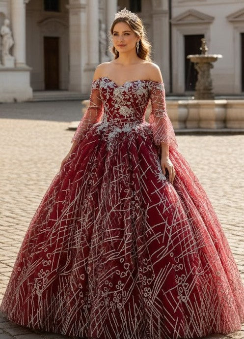 Off Shoulder Glitter Gown by Elizabeth KGL2911