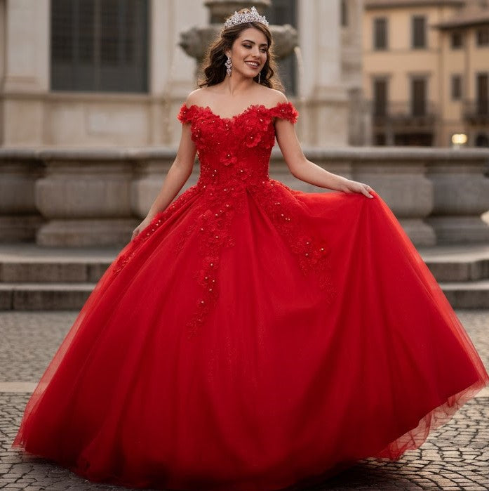 3D Floral Embroidered Quinceanera Dress Off Shoulder Ball Gown by Calla WB21551
