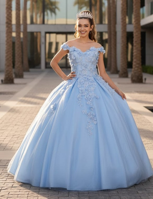 3D Floral Embroidered Quinceanera Dress Off Shoulder Ball Gown by Calla WB21551
