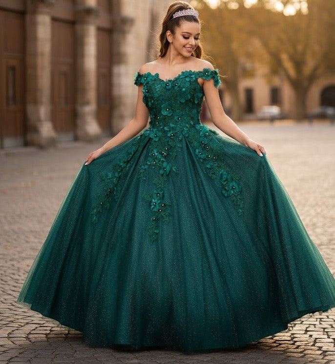 3D Floral Embroidered Quinceanera Dress Off Shoulder Ball Gown by Calla WB21551