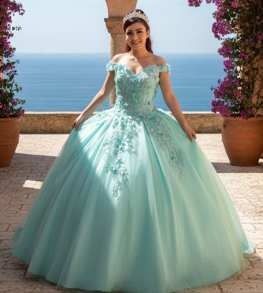 3D Floral Embroidered Quinceanera Dress Off Shoulder Ball Gown by Calla WB21551