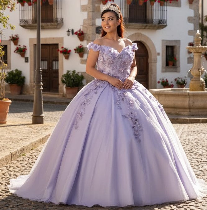 3D Floral Embroidered Quinceanera Dress Off Shoulder Ball Gown by Calla WB21551