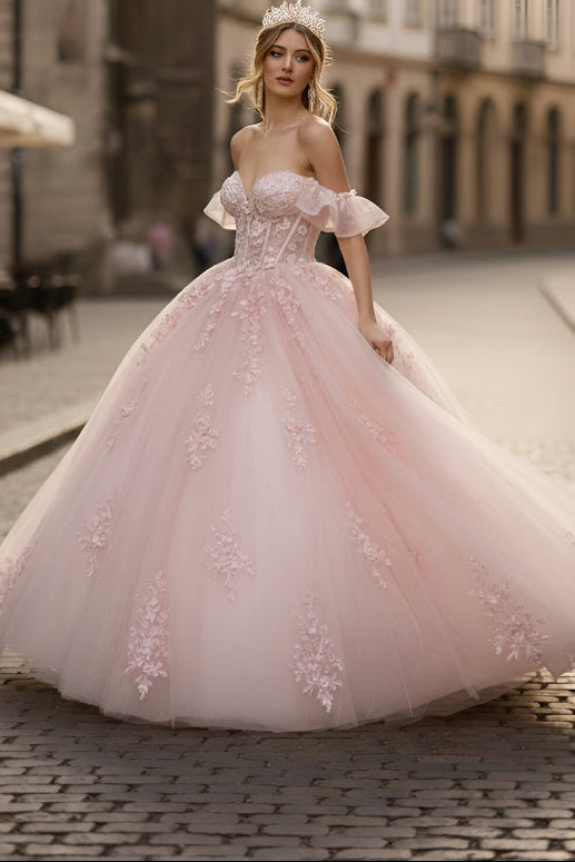 Ruffled Off Shoulder Corset Ball Gown by GLS Gloria GL3475