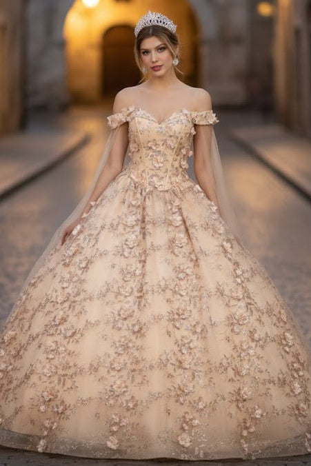 Off Shoulder Floral Corset Quinceanera Ball Gown
