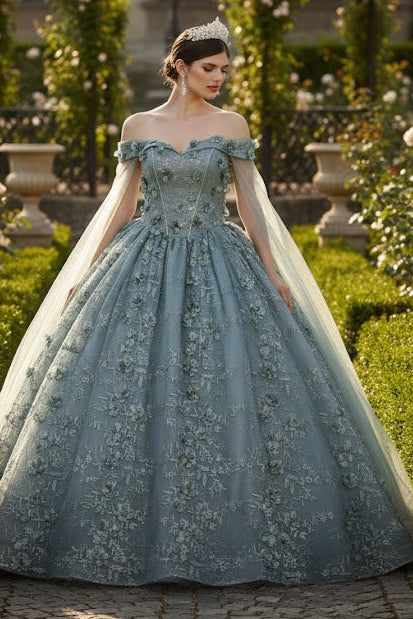 Off Shoulder Floral Corset Quinceanera Ball Gown