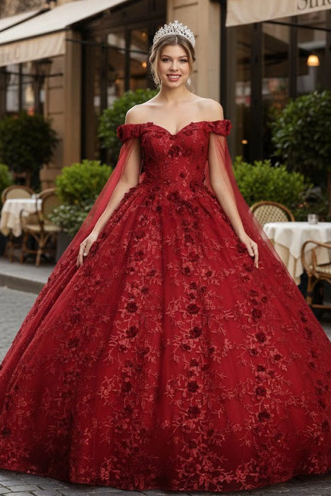 Off Shoulder Floral Corset Quinceanera Ball Gown