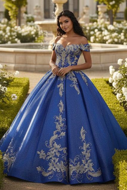 Off Shoulder Corset Back Embroidery Quince Gown