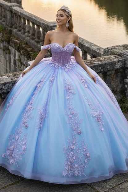 Off Shoulder Sweetheart Quinceanera Dress Bow Embroidered Ball Gown by GLS Gloria GL3576
