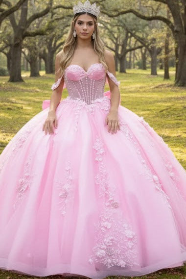 Off Shoulder Sweetheart Quinceanera Dress Bow Embroidered Ball Gown by GLS Gloria GL3576
