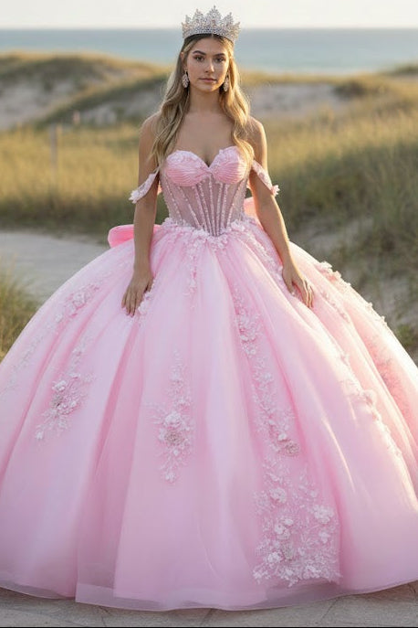 Off Shoulder Sweetheart Quinceanera Dress Bow Embroidered Ball Gown by GLS Gloria GL3576