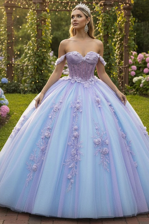 Off Shoulder Sweetheart Quinceanera Dress Bow Embroidered Ball Gown by GLS Gloria GL3576