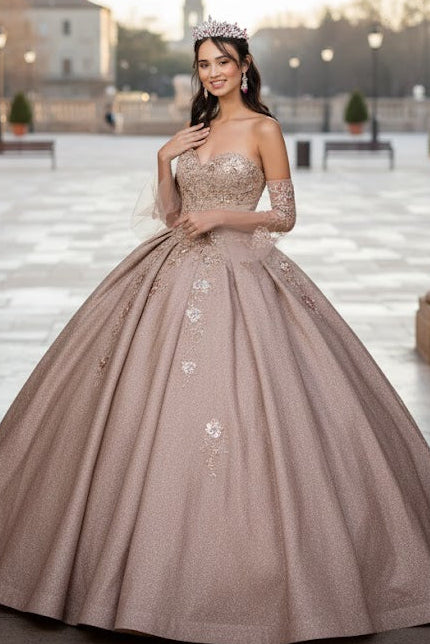 Ruffled Glitter Ball Gown Sweetheart Quinceanera Dress by Elizabeth K GL1912