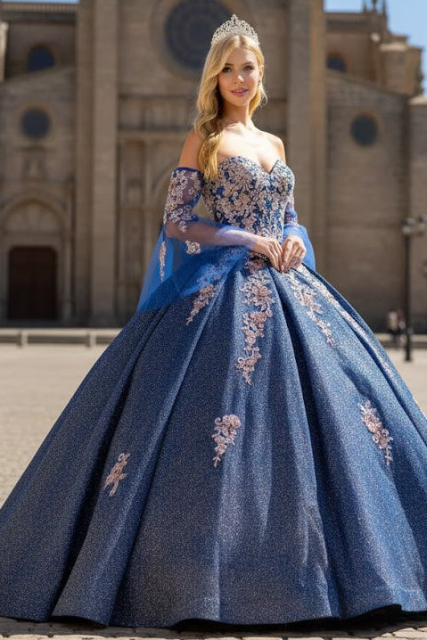 Ruffled Glitter Ball Gown Sweetheart Quinceanera Dress by Elizabeth K GL1912