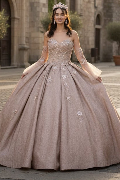 Ruffled Glitter Ball Gown Sweetheart Quinceanera Dress by Elizabeth K GL1912
