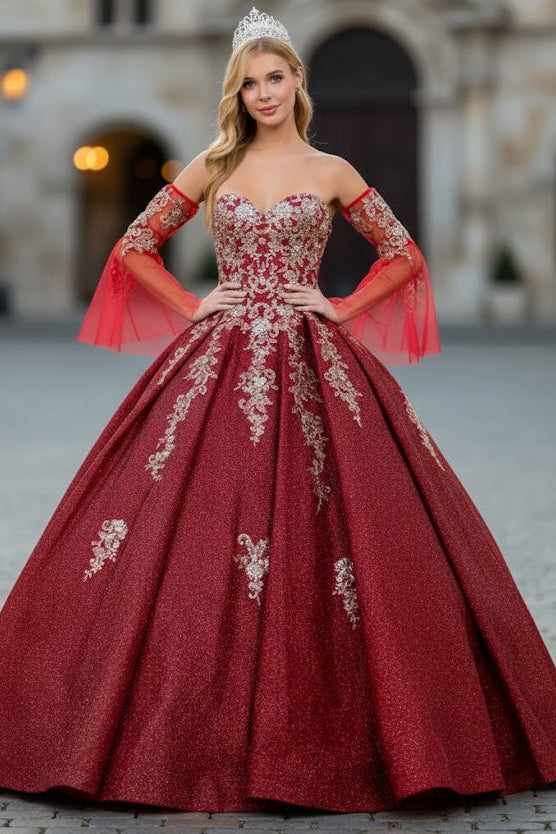 Ruffled Glitter Ball Gown Sweetheart Quinceanera Dress by Elizabeth K GL1912