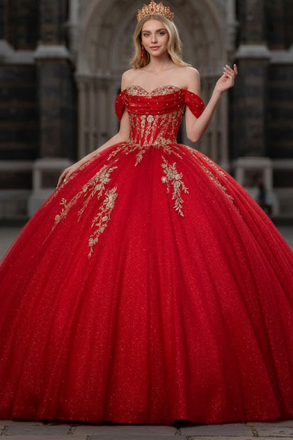 Red Quinceanera Dress Off Shoulder Ball Gown by Elizabeth K GL3631