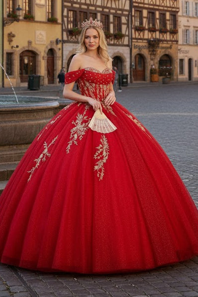 Red Quinceanera Dress Off Shoulder Ball Gown by Elizabeth K GL3631