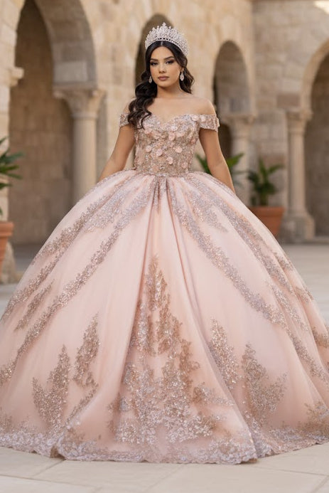 Off the Shoulder Quinceañera Ball Gown with Sequins 3D Floral Lace Sweet 16 Dress by Layla K LK285