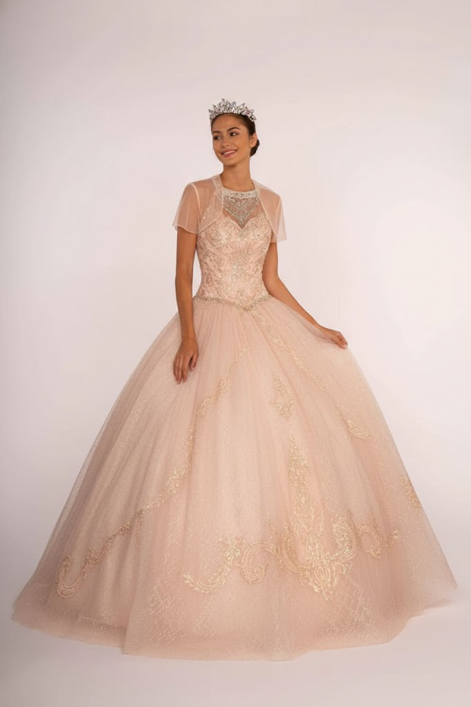 Illusion Sweetheart Glitter Ball Gown by Elizabeth K GL2600