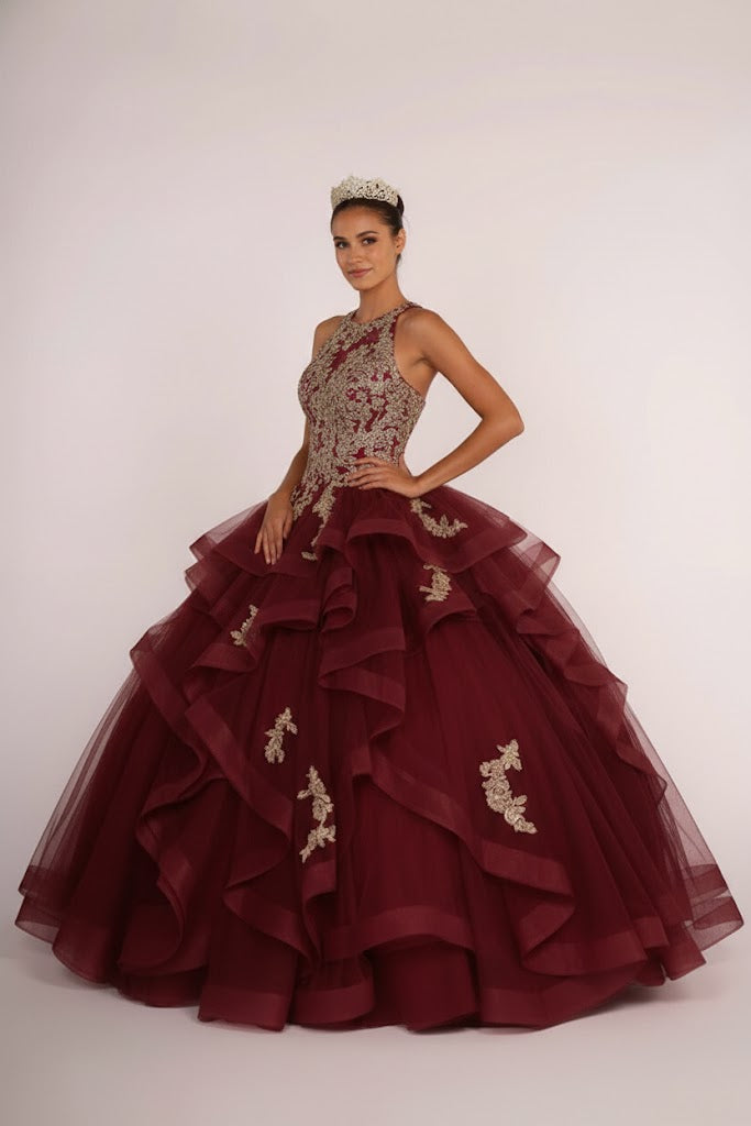 Beaded Illusion Ball Gown With Layered Skirt by Elizabeth K GL2513
