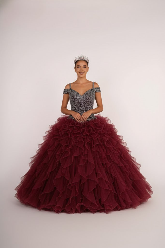 Beaded Cold Shoulder Ball Gown by Elizabeth KGL2516