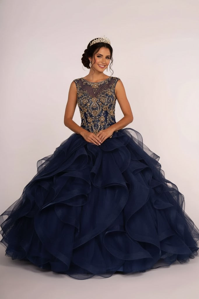 Beaded Illusion Ball Gown With Ruffled Skirt by Elizabeth KGL2511