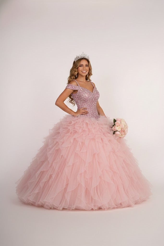 Beaded Cold Shoulder Ball Gown by Elizabeth KGL2516