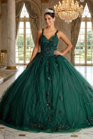 Quinceanera Dress Ball Gown in Mesh Glitter Bow Train by Layla K LK174