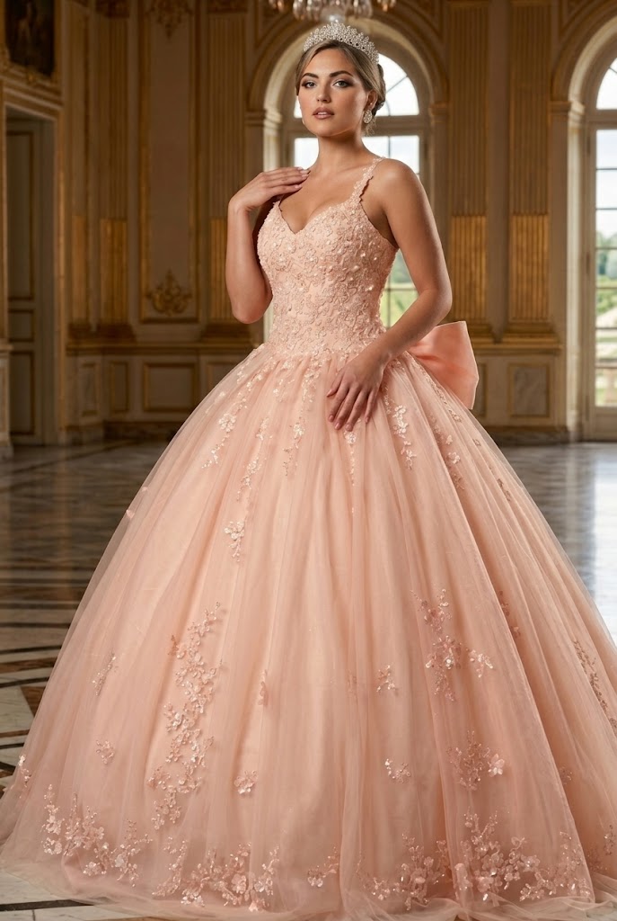 Quinceanera Dress Ball Gown in Mesh Glitter Bow Train by Layla K LK174