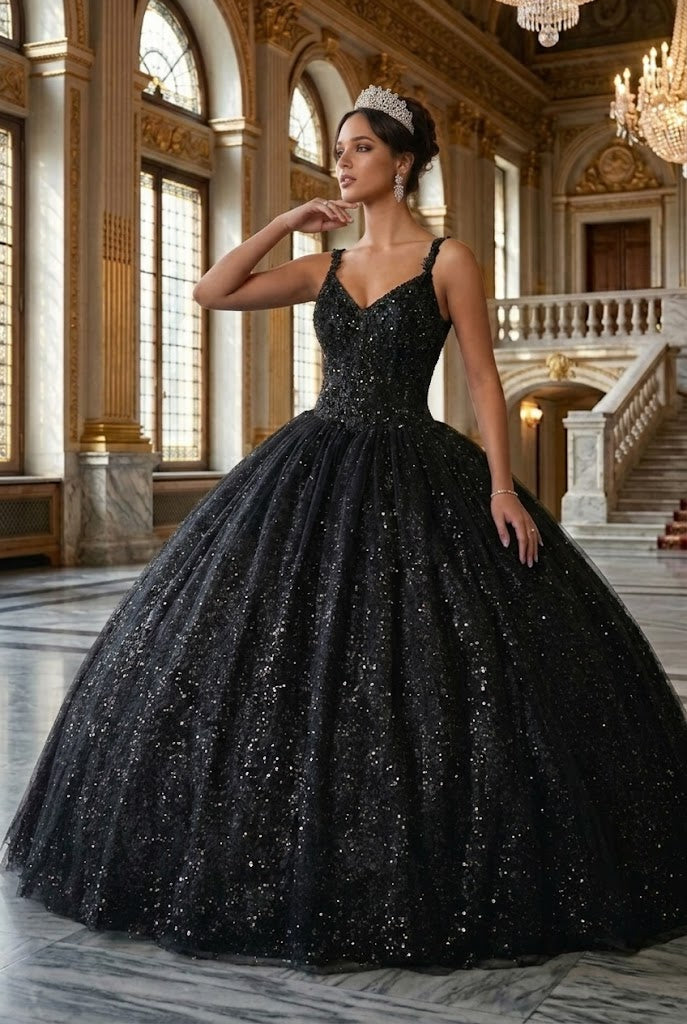 Quinceanera Dress Ball Gown in Mesh Glitter Bow Train by Layla K LK174