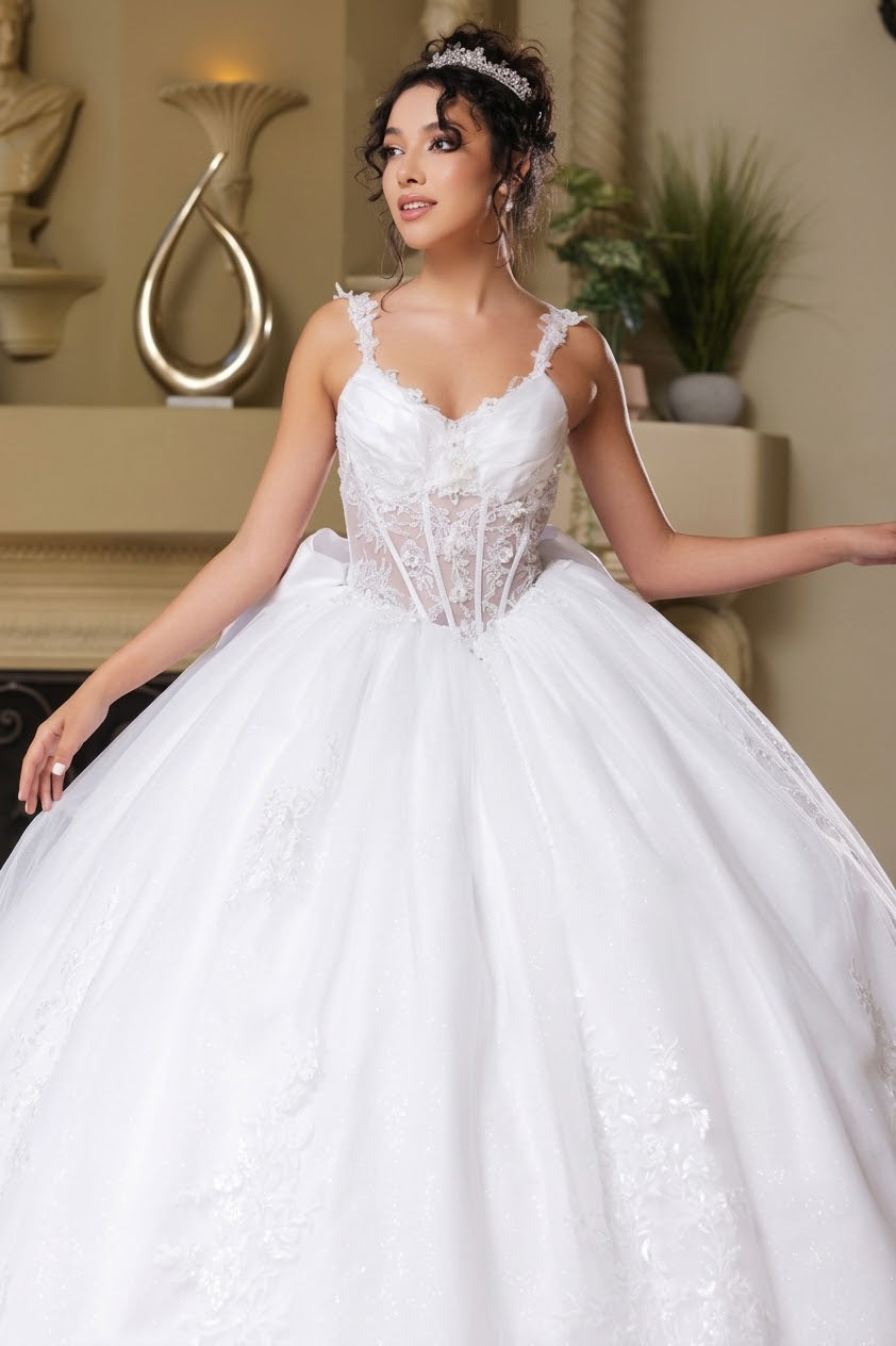 Wedding Dress V-Neck Pleated Masquerade Ball Gown By Layla K LK269