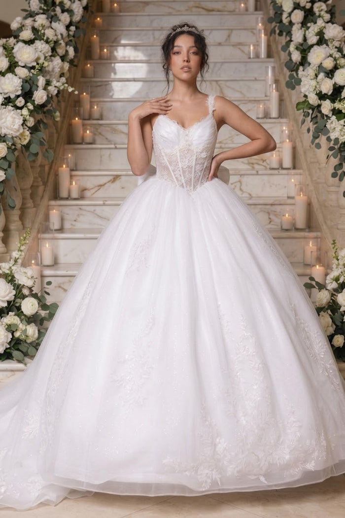 Wedding Dress V-Neck Pleated Masquerade Ball Gown By Layla K LK269